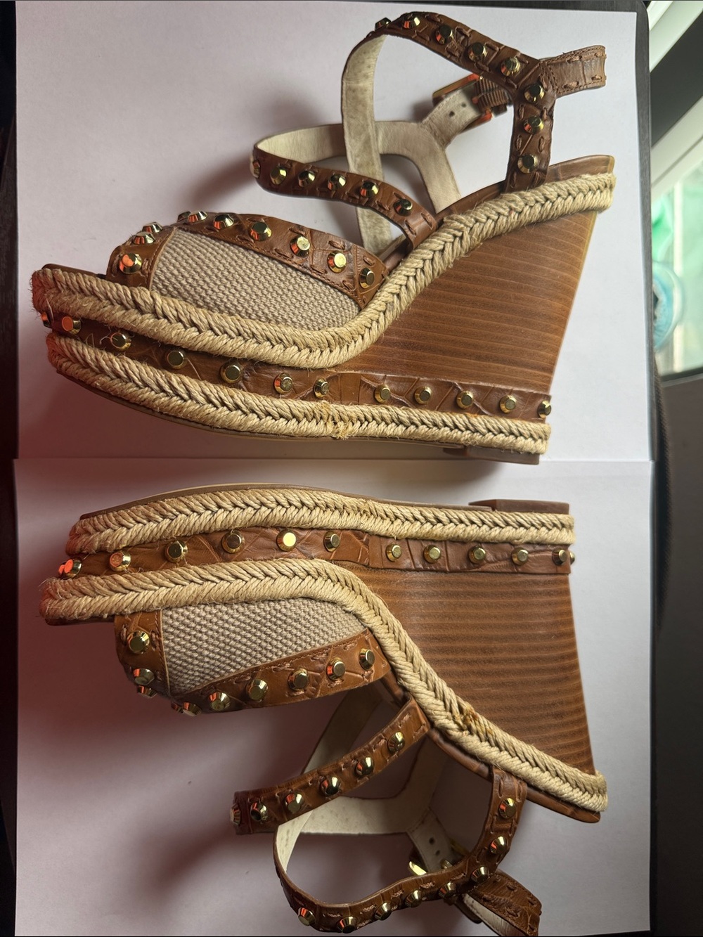 Michael Kors Brown Studded Wedge Espadrille Sandals - Picture 6 of 7
